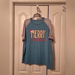 Multi colored Christmas Short Sleeve Tunic Top.